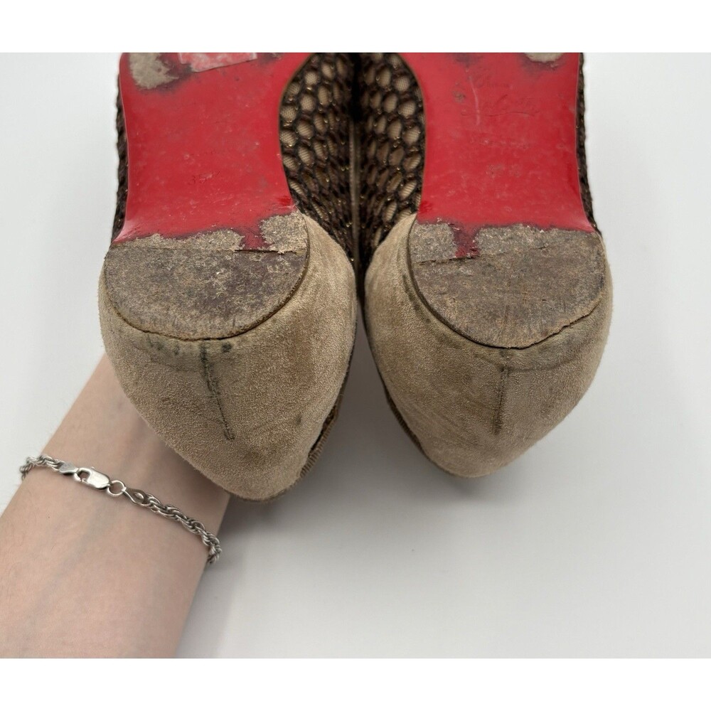 Christian Louboutin Brown Suede & Mesh Flats w/ Tortoise Spikes Sz EU 35.5 - Picture 11 of 12
